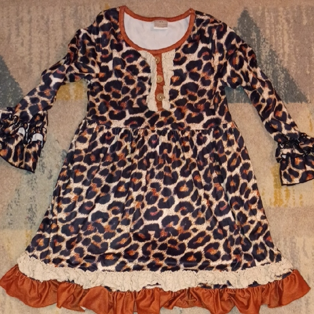 Leopard Print Girl's Dress with Ruffle Details